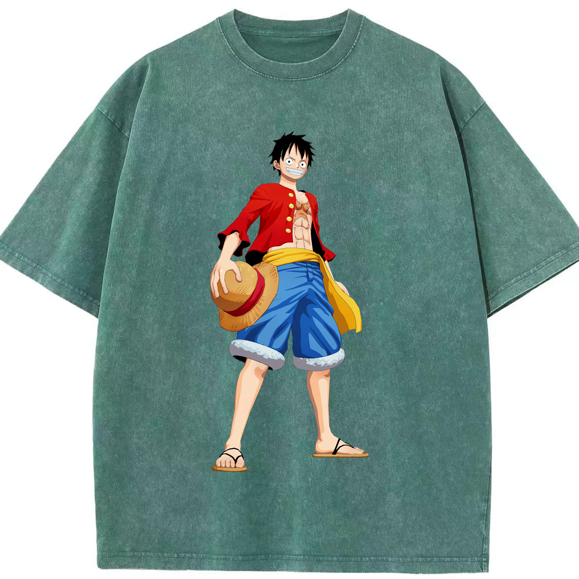 ワンピース モンキー・D・ルフィ ONE PIECE Monkey D. Luffy 綿100% ヴィンテージ風 半袖Tシャツ（フロントプリント）